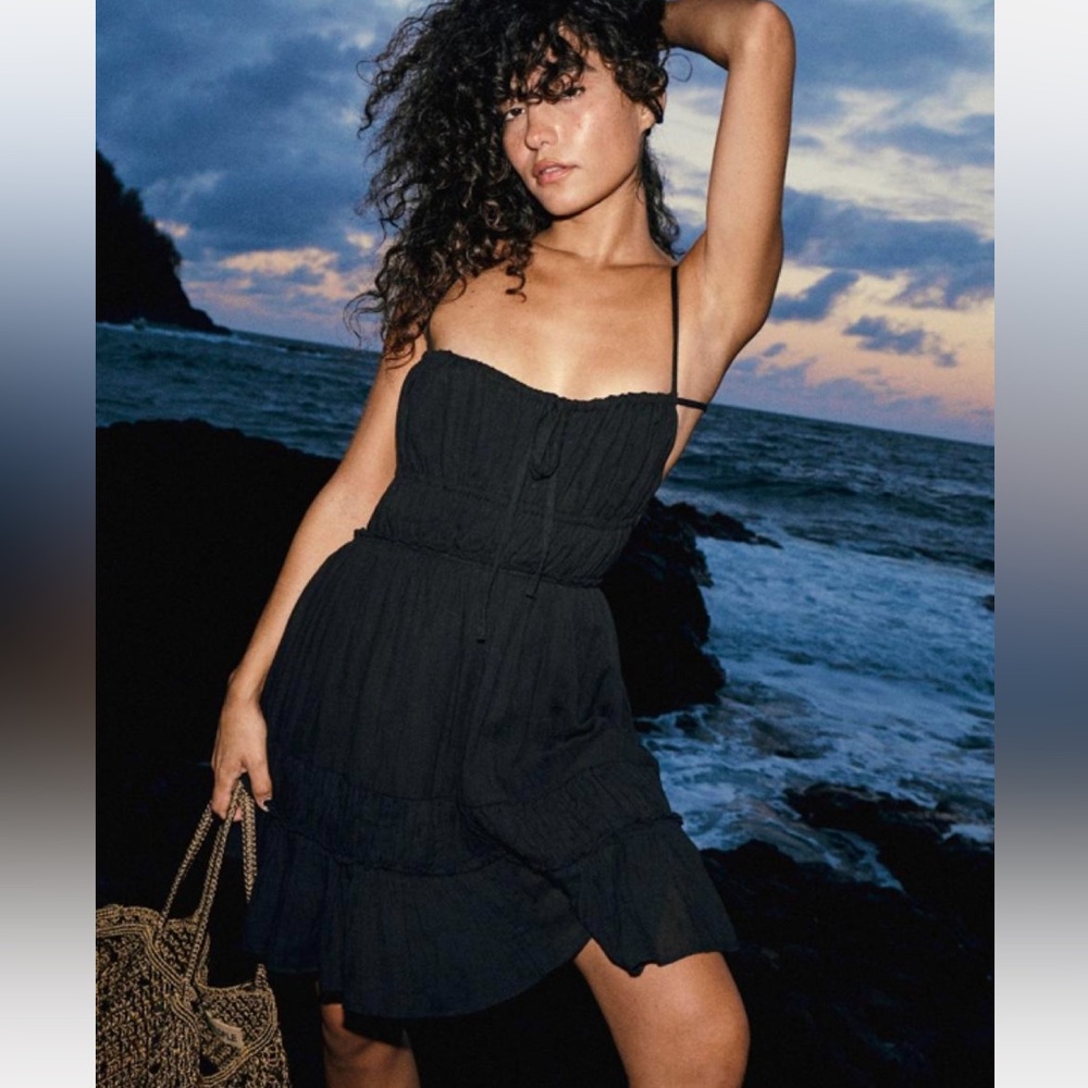 Free people taking sides black mini dress, size small